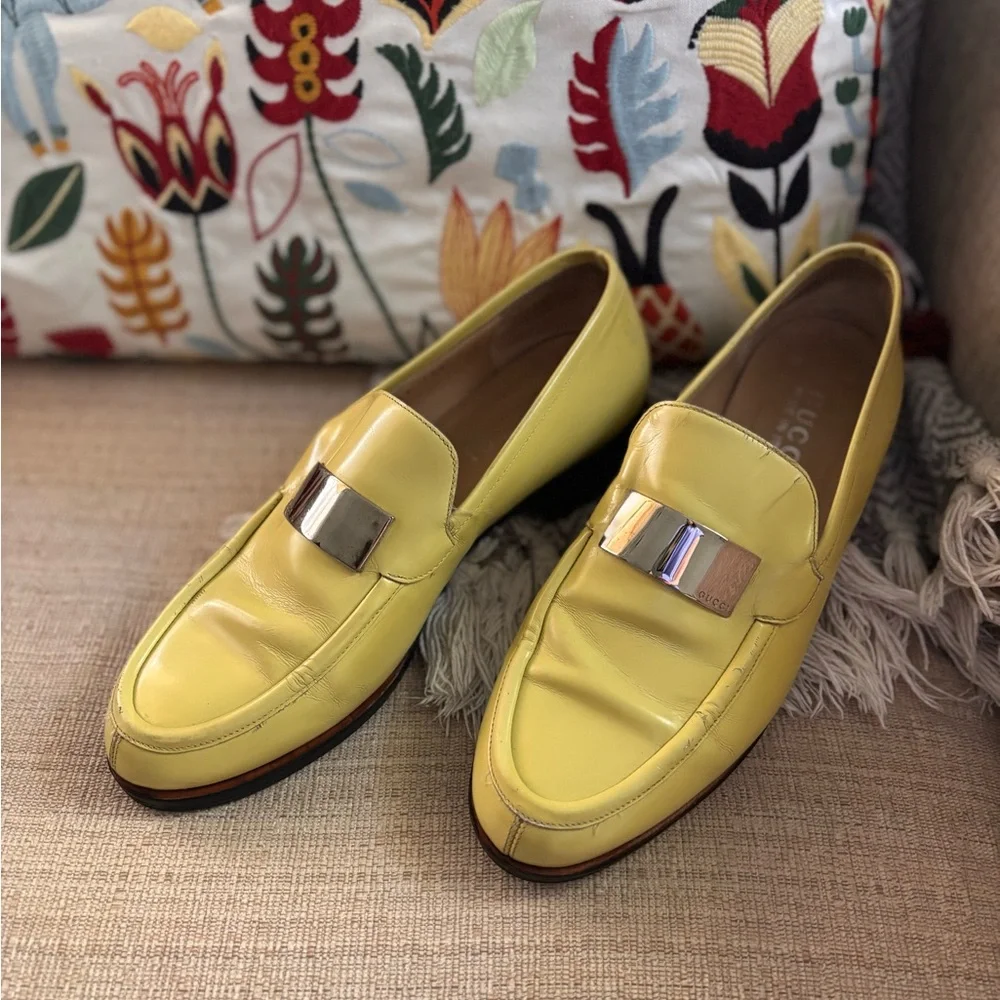 Gucci Pistachio green Leather Loafers with Silver Accent 7.5B - Picture 1 of 10